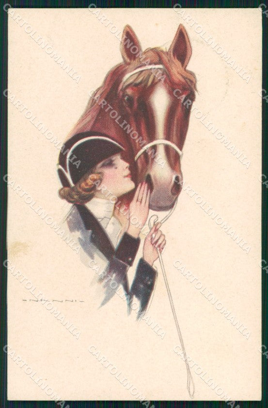 Artist Signed Nanni Horse Glamour Fashion Lady serie 307-6 cartolina XP7408 – fronte