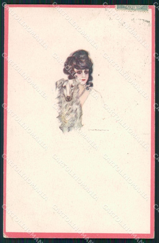 Artist Signed Nanni Fashion Lady Borzoi dog serie 447M-5 cartolina XP7415 – fronte
