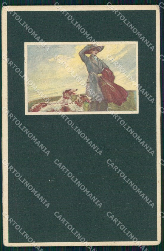 Artist Signed Corbella Glamour Fashion Lady Borzoi serie 464M-4 cartolina XP7512 – fronte