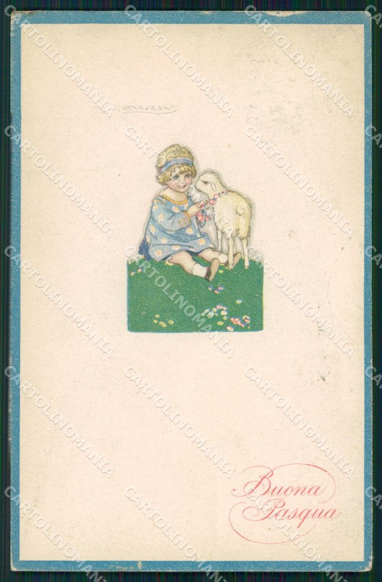 Artist Signed Mauzan Pasqua Children serie 302M-5 PIEGHINA cartolina XP7560 – fronte