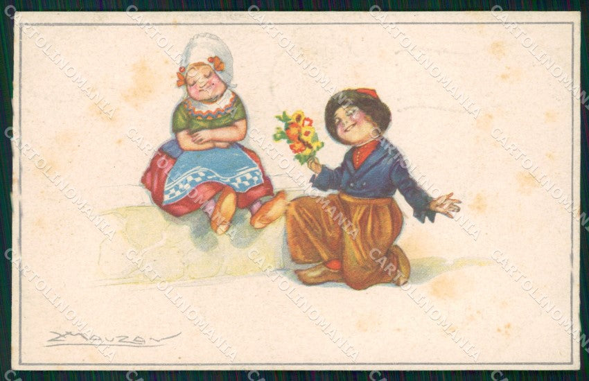 Artist Signed Mauzan Olandesini Dutch Child serie 511-3 cartolina XP7564 – fronte