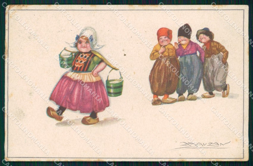 Artist Signed Mauzan Olandesini Dutch Child 511-5 PIEGHINE cartolina XP7566 – fronte