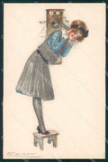 Artist Signed Mauzan Lady Phone serie 8-3 cartolina XP7576 – fronte