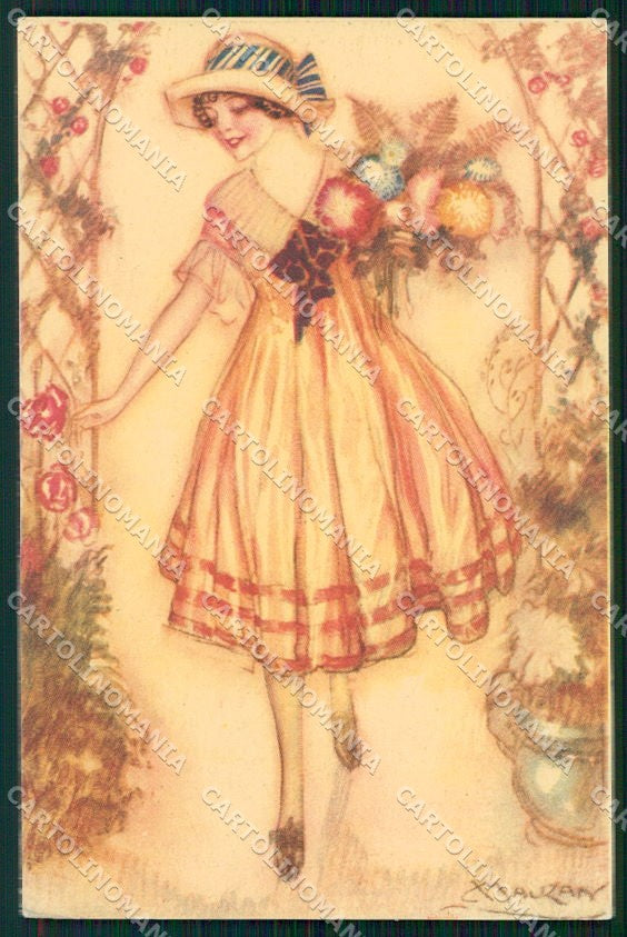 Artist Signed Mauzan Glamour Fashion Lady serie 247-1 cartolina XP7644 – fronte