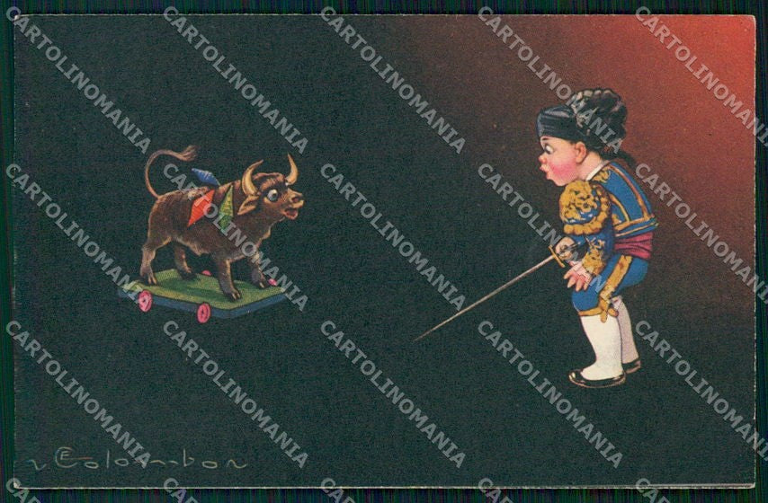 Artist Signed Colombo Children Corrida de Toros serie 1722-2 cartolina XP7689 – fronte