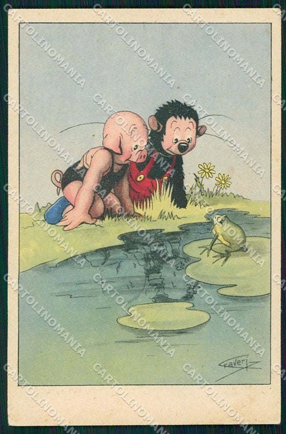 Artist Signed Craveri Dressed Animals Frog Pig serie VIII cartolina XP7788 – fronte