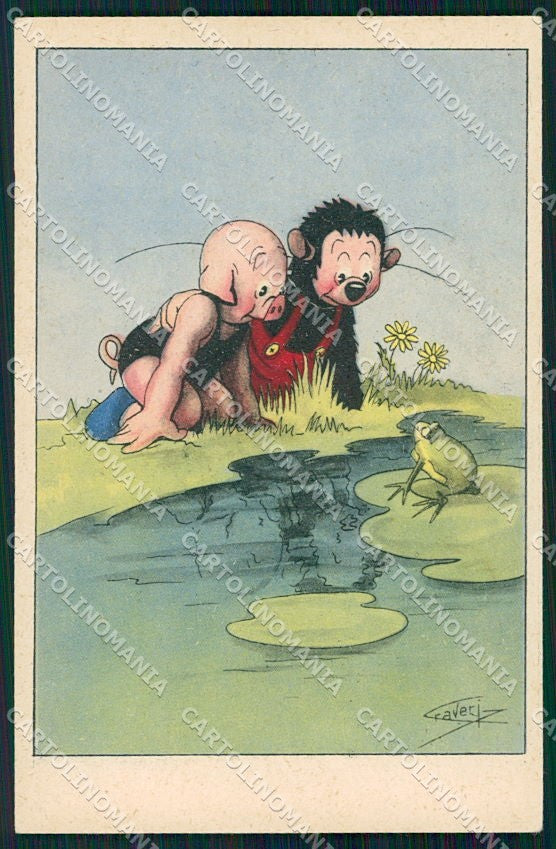 Artist Signed Craveri Dressed Animals Frog Pig serie VIII cartolina XP7789 – fronte