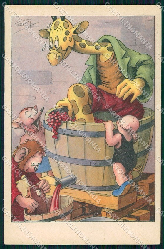 Artist Signed Craveri Dressed Animals Vendemmia serie VIII cartolina XP7790 – fronte