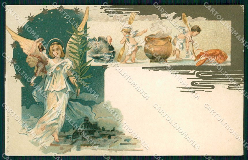 Artist Signed Angel Christmas Art Nouveau cartolina XP7819 – fronte