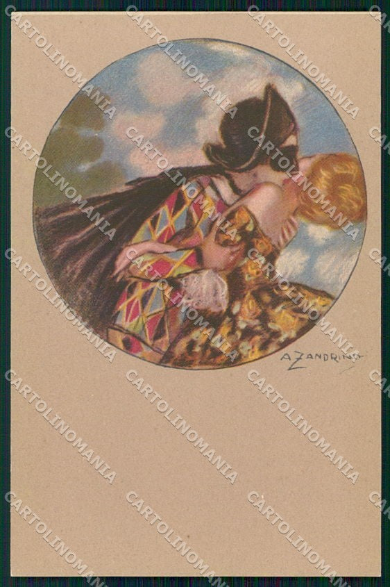 Artist Signed A. Zandrino Kiss Carnival Couple serie 93-4 cartolina XP7879 – fronte