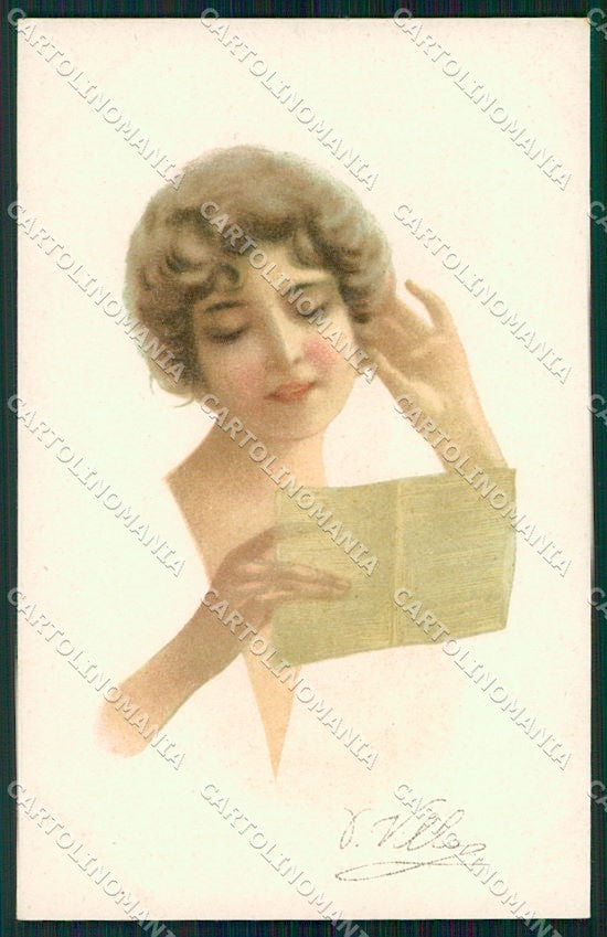 Artist Signed P. Villani Lady serie 7602 cartolina XP7930 – fronte