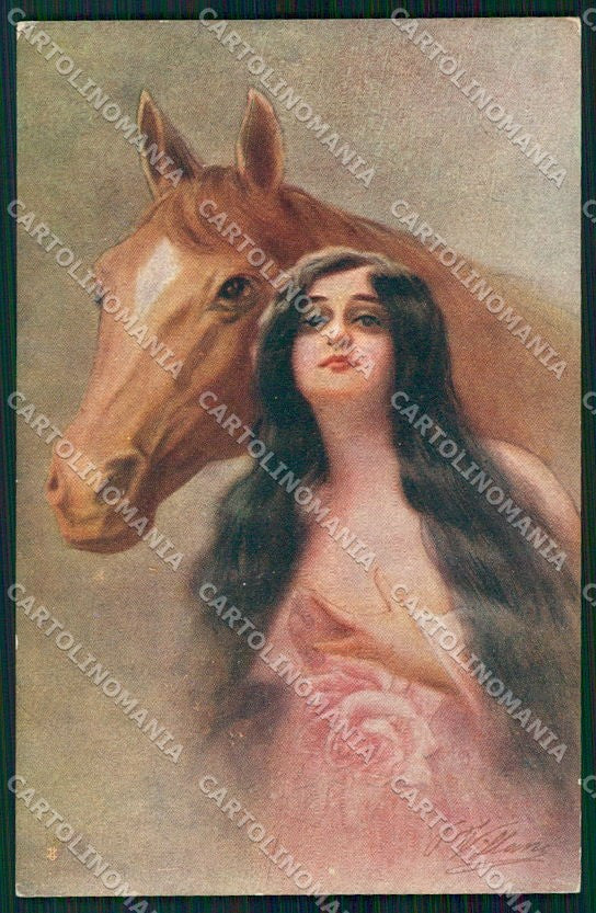 Artist Signed P. Villani Horse and Lady serie 7006 cartolina XP7935 – fronte