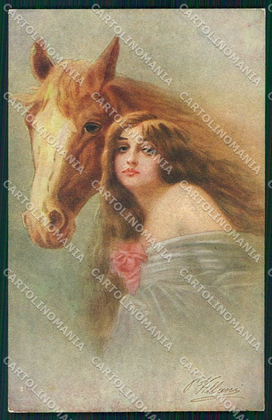 Artist Signed P. Villani Horse and Lady serie 7006 cartolina XP7936 – fronte