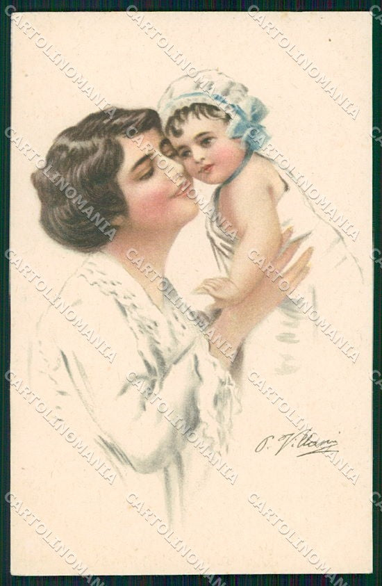 Artist Signed P.Villani Lady and Child serie 7620 cartolina XP7937 – fronte