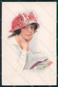 Artist Signed Usabal Glamour Fashion Lady serie 308-2 cartolina XP7940 – fronte