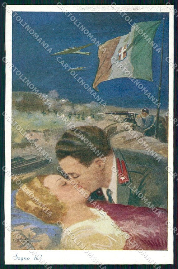 Artist Signed Monestier Propaganda WW2 Kissing Couple serie 428 cartolina XP7969 – fronte