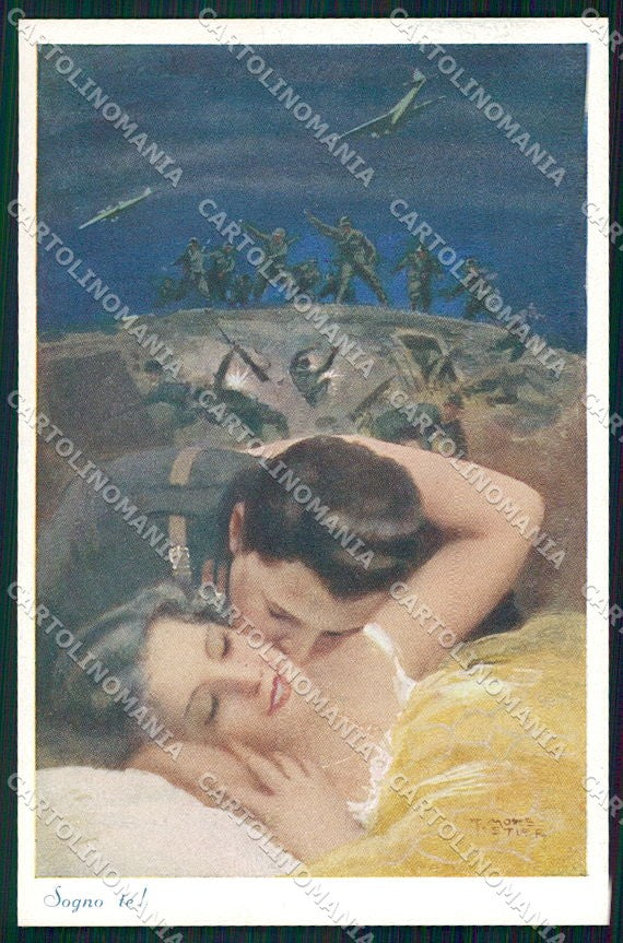 Artist Signed Monestier Propaganda WW2 Kissing Couple serie 428 cartolina XP7972 – fronte