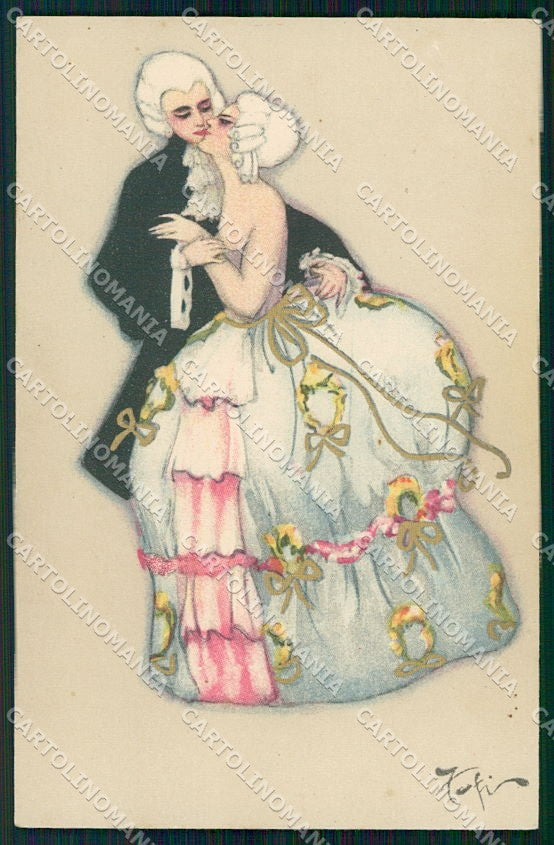 Artist Signed Chiostri Deco serie 164 Venetian Couple RIFILATA cartolina XP8021 – fronte