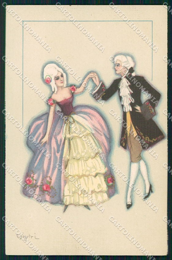 Artist Signed Chiostri Art Deco serie 213 Venetian Couple cartolina XP8027 – fronte