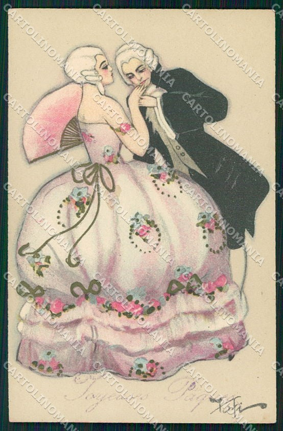 Artist Signed Chiostri Deco serie 164 Venetian Couple ABRASA cartolina XP8040 – fronte