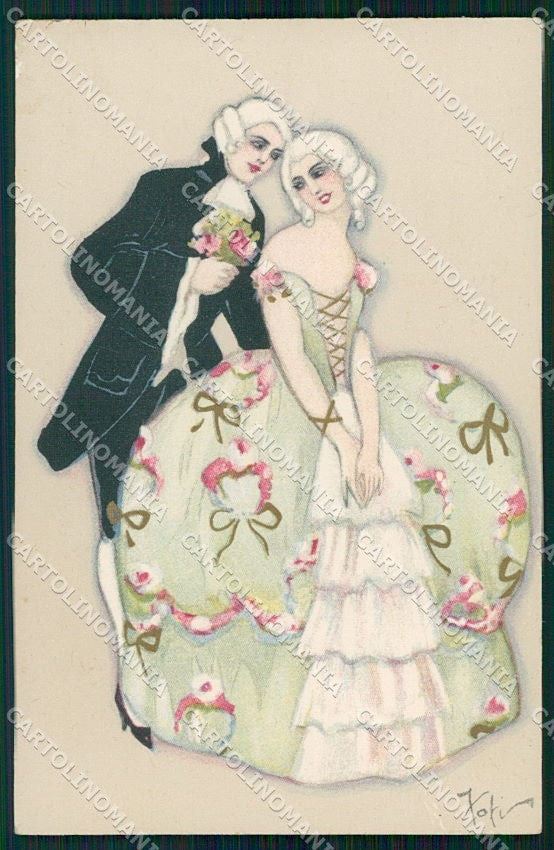 Artist Signed Chiostri Art Deco serie 164 Venetian Couple cartolina XP8044 – fronte