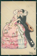 Artist Signed Chiostri Art Deco serie 165 Pierrot Lady PIEGHINE cartolina XP8054 – fronte