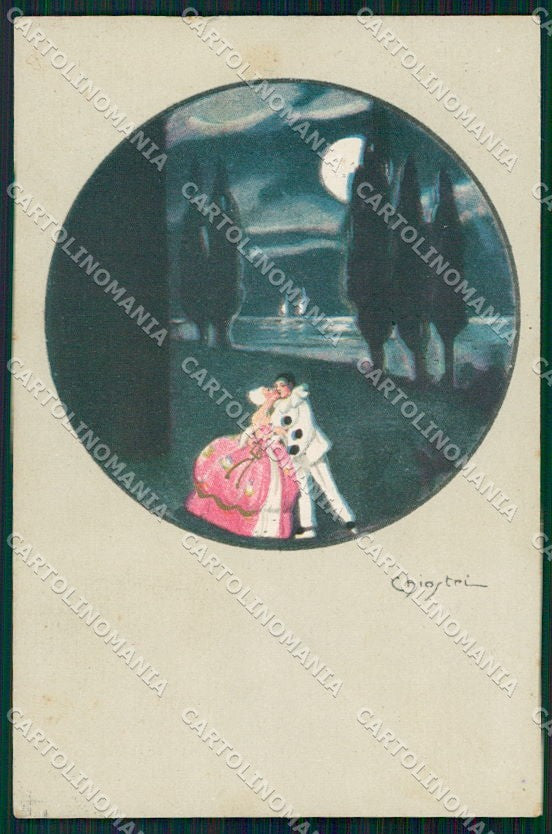 Artist Signed Chiostri Art Deco serie 180 Pierrot Lady cartolina XP8055 – fronte