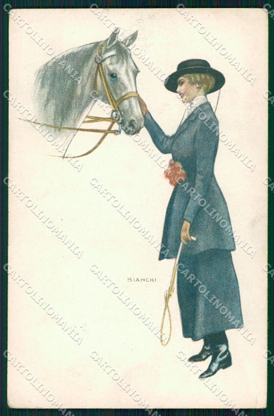 Artist Signed Bianchi Horse Glamour Fashion Lady serie 2089 cartolina XP8112 – fronte