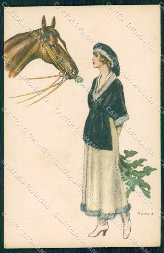 Artist Signed Bianchi Horse Glamour Fashion Lady serie 2089 cartolina XP8113 – fronte