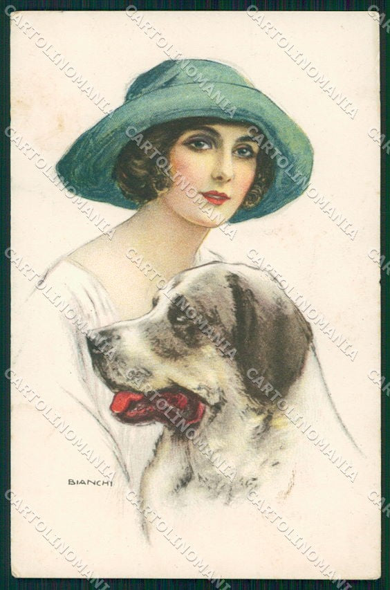 Artist Signed Bianchi Dog Glamour Fashion Lady serie 2020 cartolina XP8124 – fronte