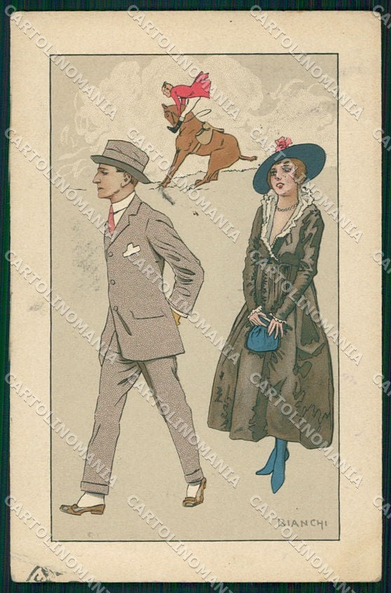 Artist Signed Bianchi Horse Romantic Couple serie 851-5 PIEGHE cartolina XP8156 – fronte