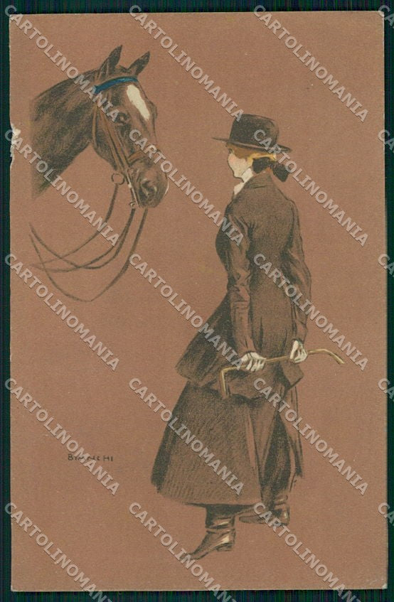 Artist Signed Bianchi Horse Fashion Lady serie 731-1 ABRASA cartolina XP8162 – fronte