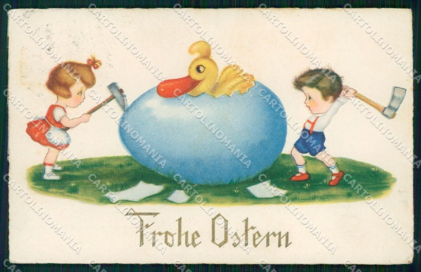 Artist Signed Easter Egg Children Bambini serie 9323 PIEGATA cartolina XP8181 – fronte