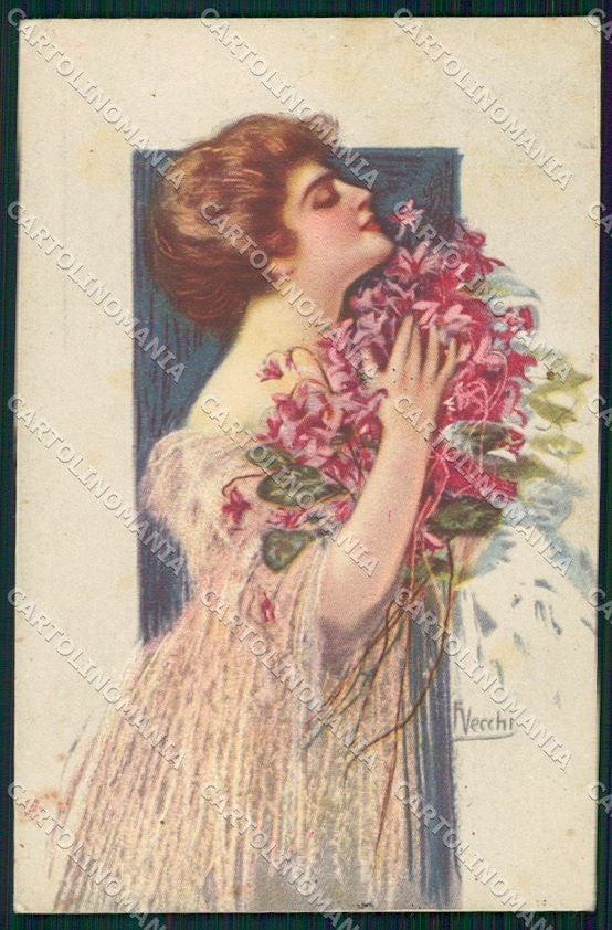 Artist Signed F. Vecchi Glamour Fashion Lady serie 246-5 cartolina XP8186 – fronte