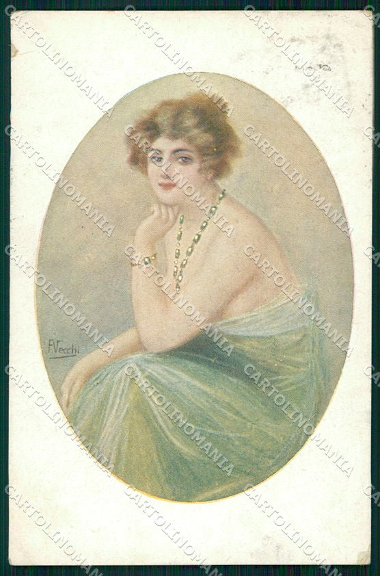 Artist Signed F. Vecchi Glamour Fashion Lady serie 176 cartolina XP8191 – fronte
