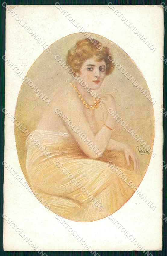 Artist Signed F. Vecchi Glamour Fashion Lady serie 176 cartolina XP8197 – fronte