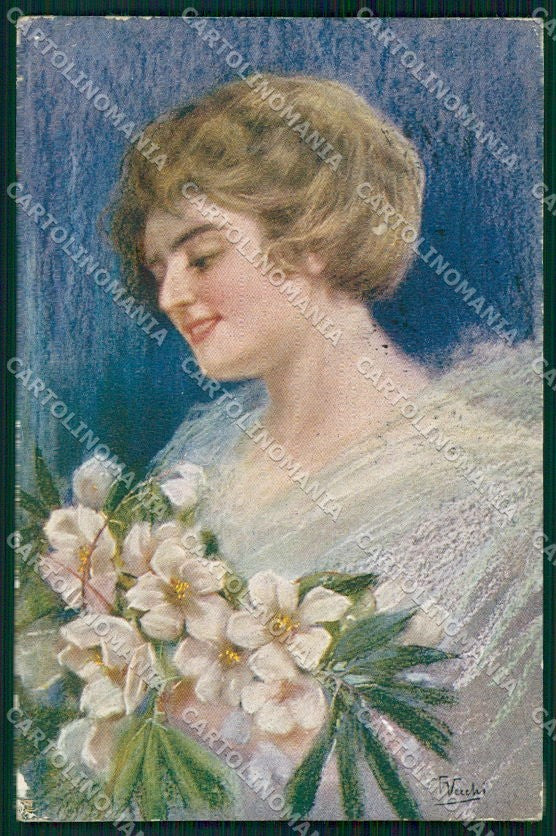 Artist Signed F. Vecchi Glamour Lady serie 822-6 PIEGHINE cartolina XP8198 – fronte