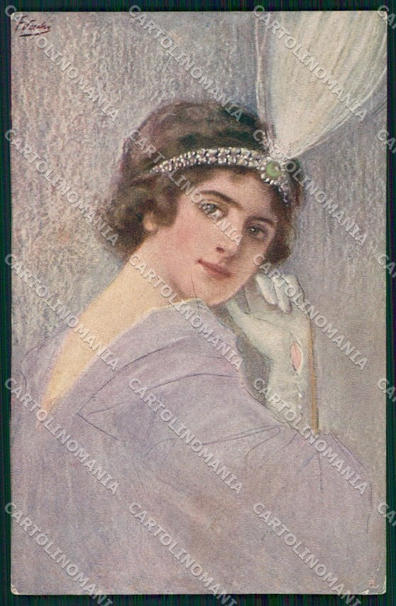Artist Signed F. Vecchi Glamour Fashion Lady serie 1015 cartolina XP8199 – fronte
