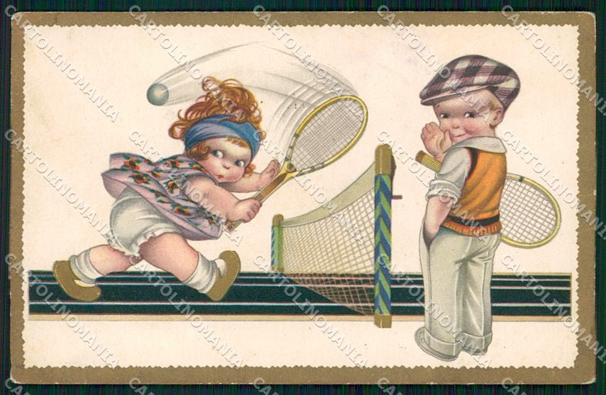 Artist Signed Children Bambini Sport Tennis Degami PIEGHE cartolina XP8212 – fronte