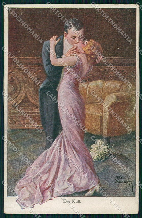 Artist Signed R. Guischaf ? Kiss Romantic Couple serie 5653 cartolina XP8219 – fronte