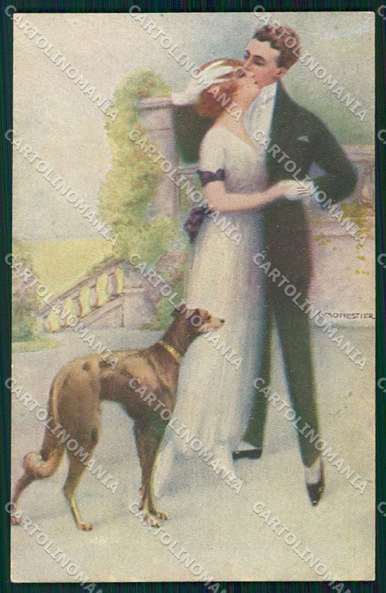Artist Signed Monestier Couple Greyhound Dog serie 882 cartolina XP8266 – fronte