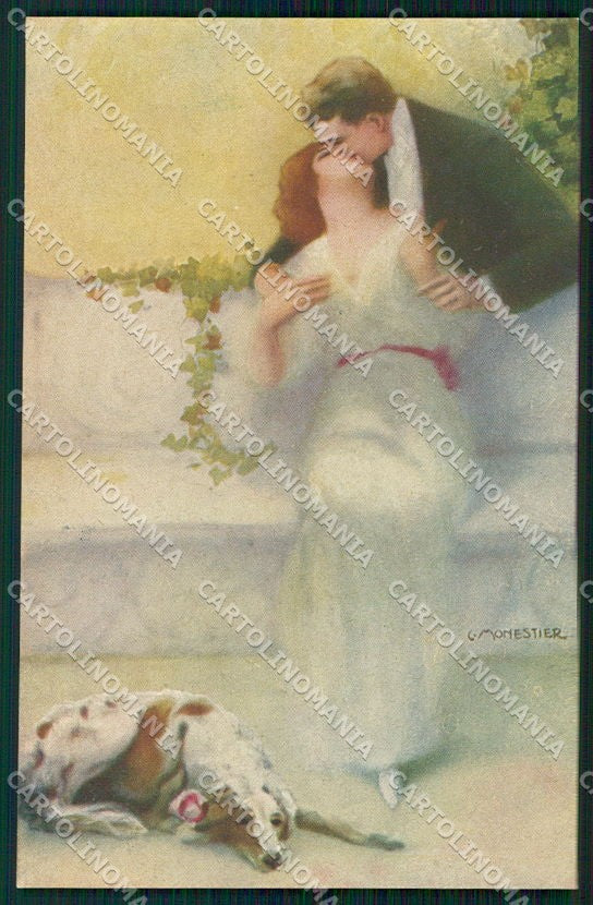 Artist Signed Monestier Couple Dog serie 882 cartolina XP8267 – fronte