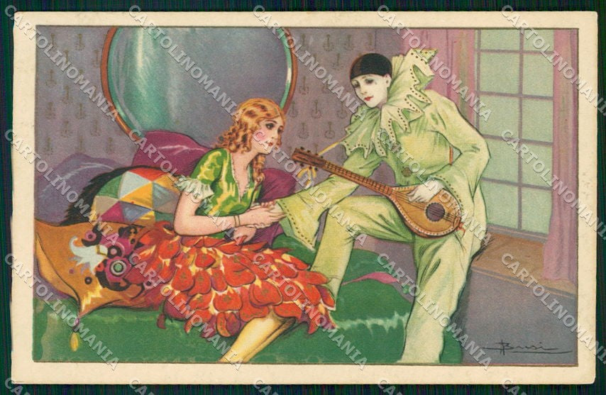 Artist Signed Busi Lady Pierrot serie 1017 cartolina XP8275 – fronte
