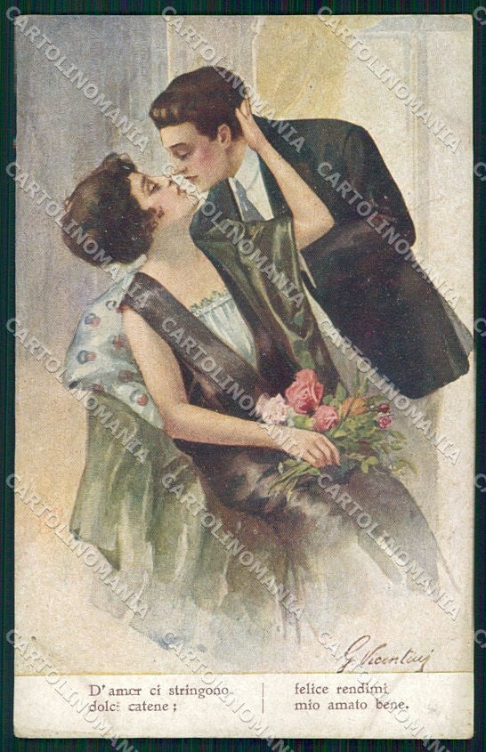 Artist Signed Vicentini Romantic Couple cartolina XP8284 – fronte