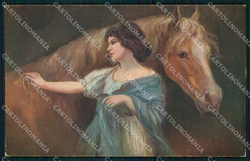 Artist Signed Gieraf AK Horse and Lady serie 6137 cartolina XP8286 – fronte