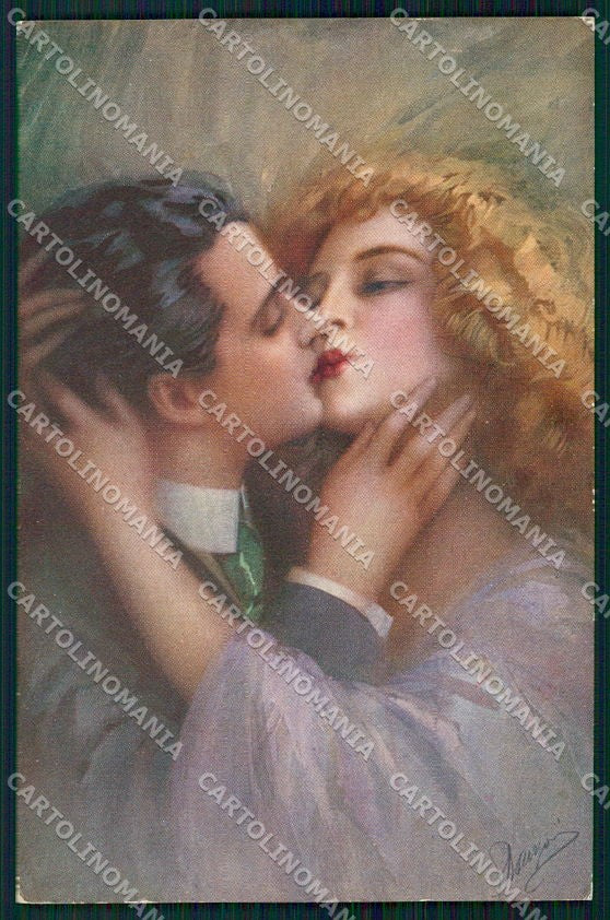 Artist Signed Guerzoni Kiss Romantic Couple serie 1087 cartolina XP8300 – fronte