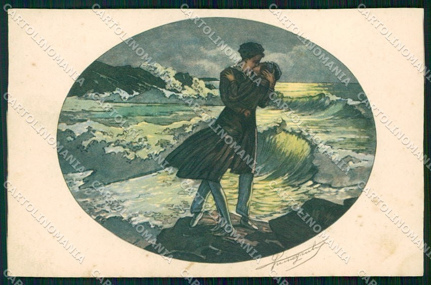 Artist Signed EKC Paris serie 1988 Kiss Romantic Couple cartolina XP8308 – fronte