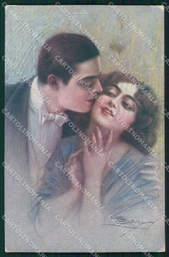 Artist Signed Guerzoni Kiss Romantic Couple 278-3 PIEGHINA cartolina XP8319 – fronte