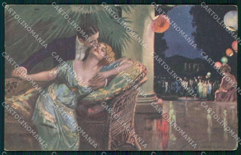 Artist Signed Guerzoni Kiss Romantic Couple serie 736-2 PIEGATA cartolina XP8339 – fronte