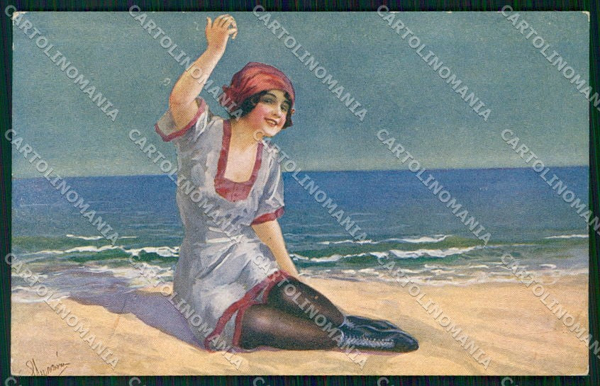 Artist Signed Guerzoni Bathing Beauty Lady serie 1036-1 cartolina XP8342 – fronte